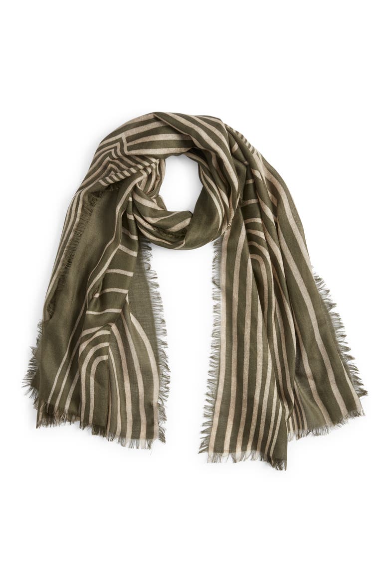 Eyelash Trim Print Cashmere & Silk Wrap, Alternate, color, GREEN PAINTED LINES