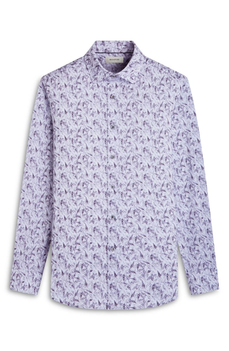 Bugatchi James OoohCotton<sup>®</sup> Leaf Print Button-Up Shirt, Alternate, color, Platinum