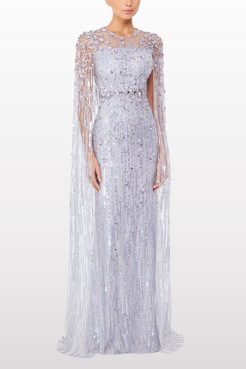 Jenny Packham Ruby Sequin-embellished Cape Maxi Dress In Gray