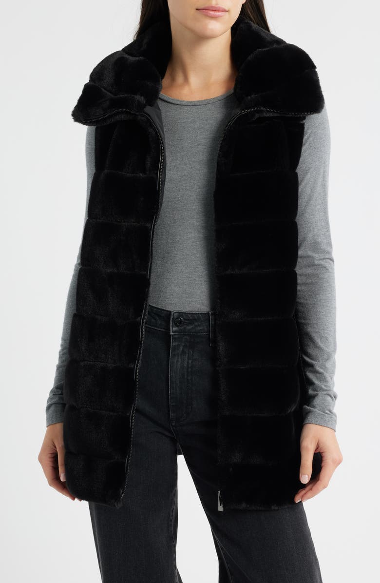 Via Spiga Hooded Faux Fur Vest, Main, color, Black