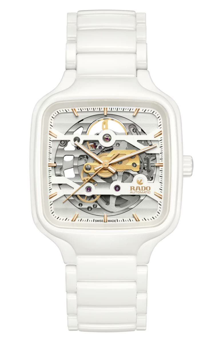 RADO True Square Skeleton Automatic Bracelet Watch, 38mm, Main, color,