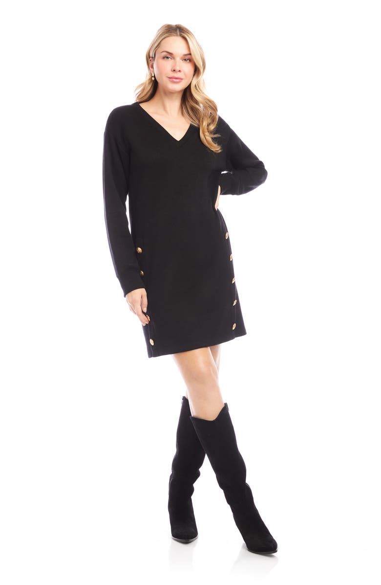 Karen Kane Button Detail Long Sleeve Shift Dress, Alternate, color, Black