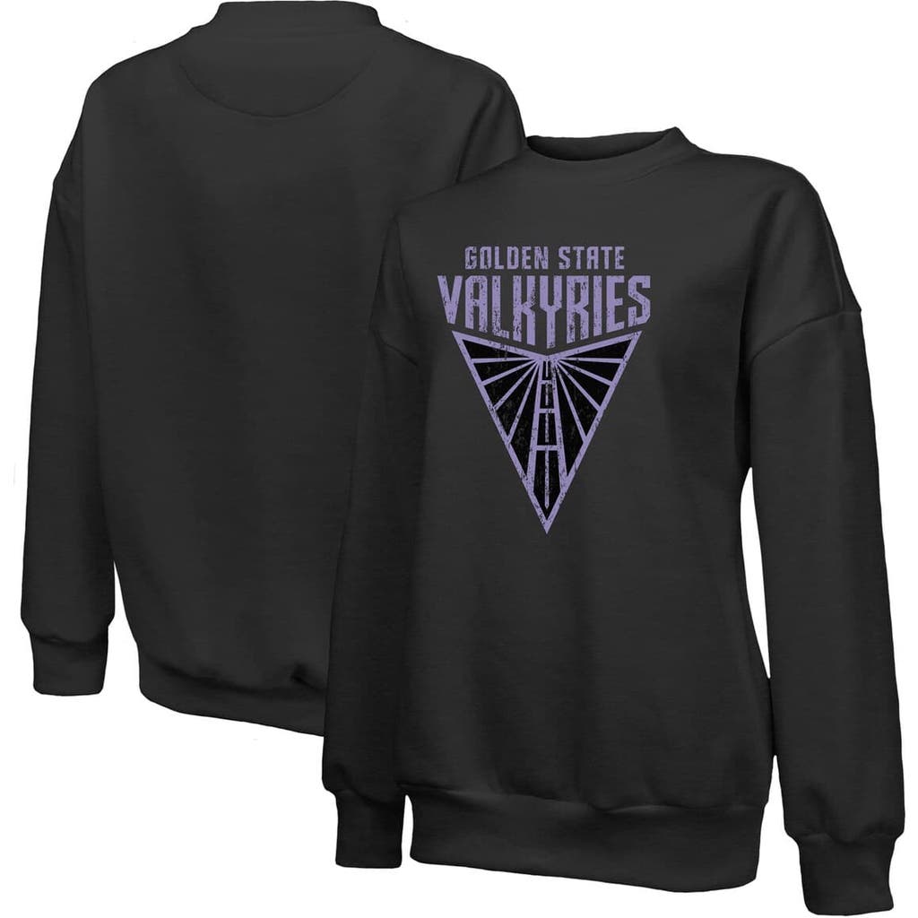 Majestic Threads Black Golden State Valkyries Primary Logo Drop Shoulder Tri-blend Pullover Sweatshi In Black