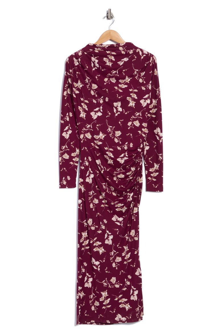 Floral Ruched Midi Dress, Alternate, color, BURGUNDY