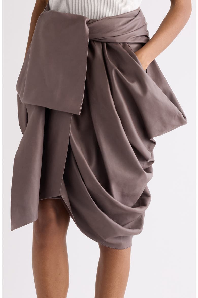 Technical Satin Faux Wrap Skirt, Alternate, color, GINGER BROWN