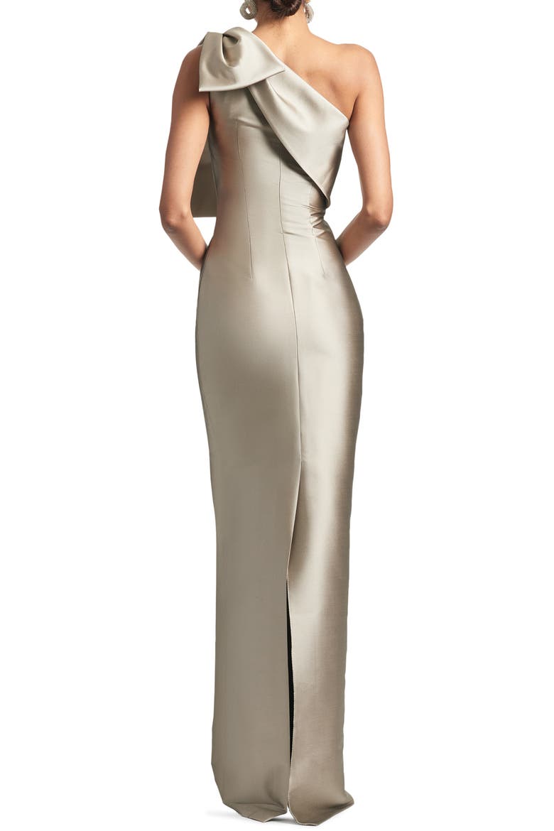 Bonnie Bow One-Shoulder Mikado Gown, Alternate, color, PEWTER