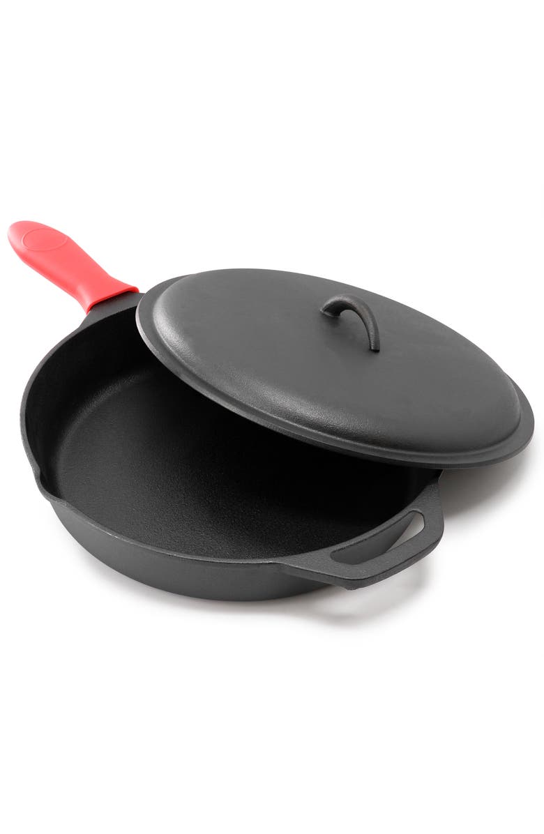 Megachef 12 Inch Pre-Seasoned Cast Iron Skillet with Cast Iron Lid, Alternate, color, Black
