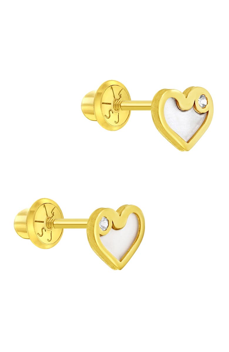 In Season Jewelry 14k Mother of Pearl Heart Earrings, Alternate, color, White