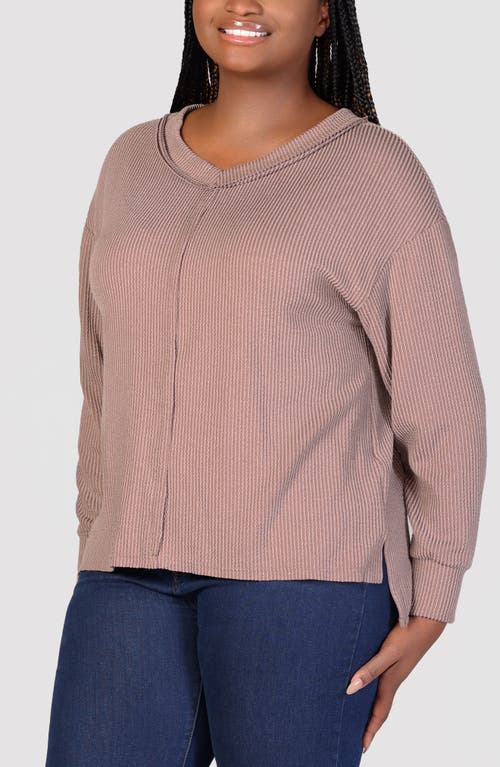 24seven Comfort Apparel Textured Stripe Knit Top In Taupe