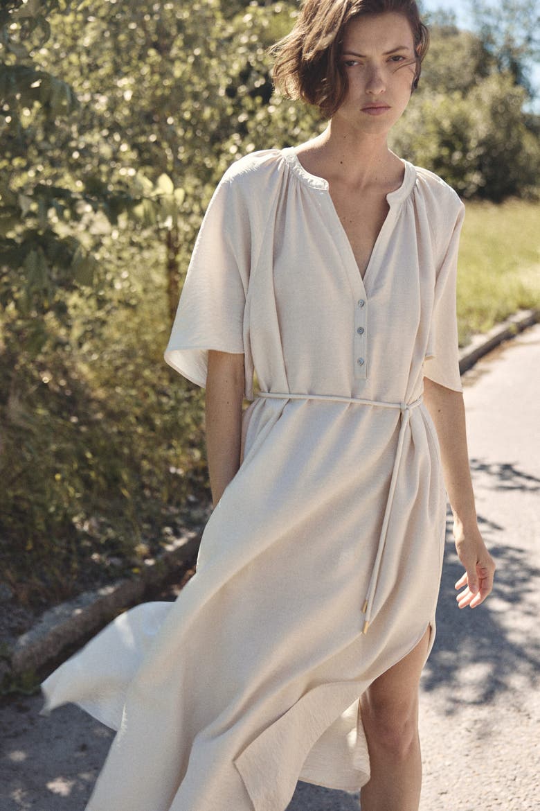 Tie-detail Tunic Dress, Alternate, color, Light beige