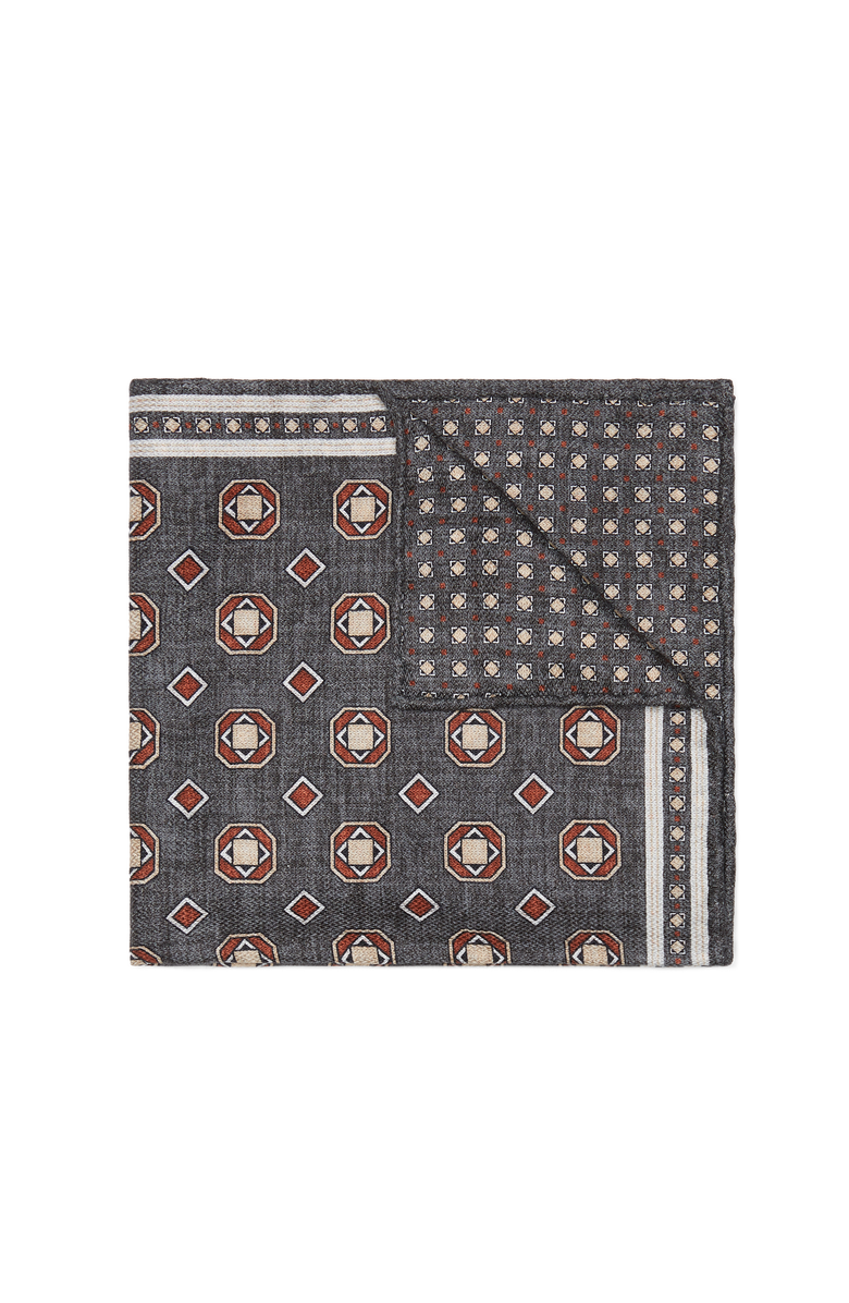 Brunello Cucinelli Double face silk pocket square, Main, color, Lead