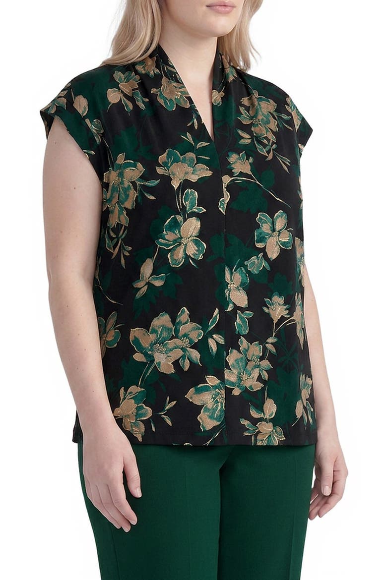 Foil Print Funnel Neck Top, Alternate, color, EVERGREEN MULTI