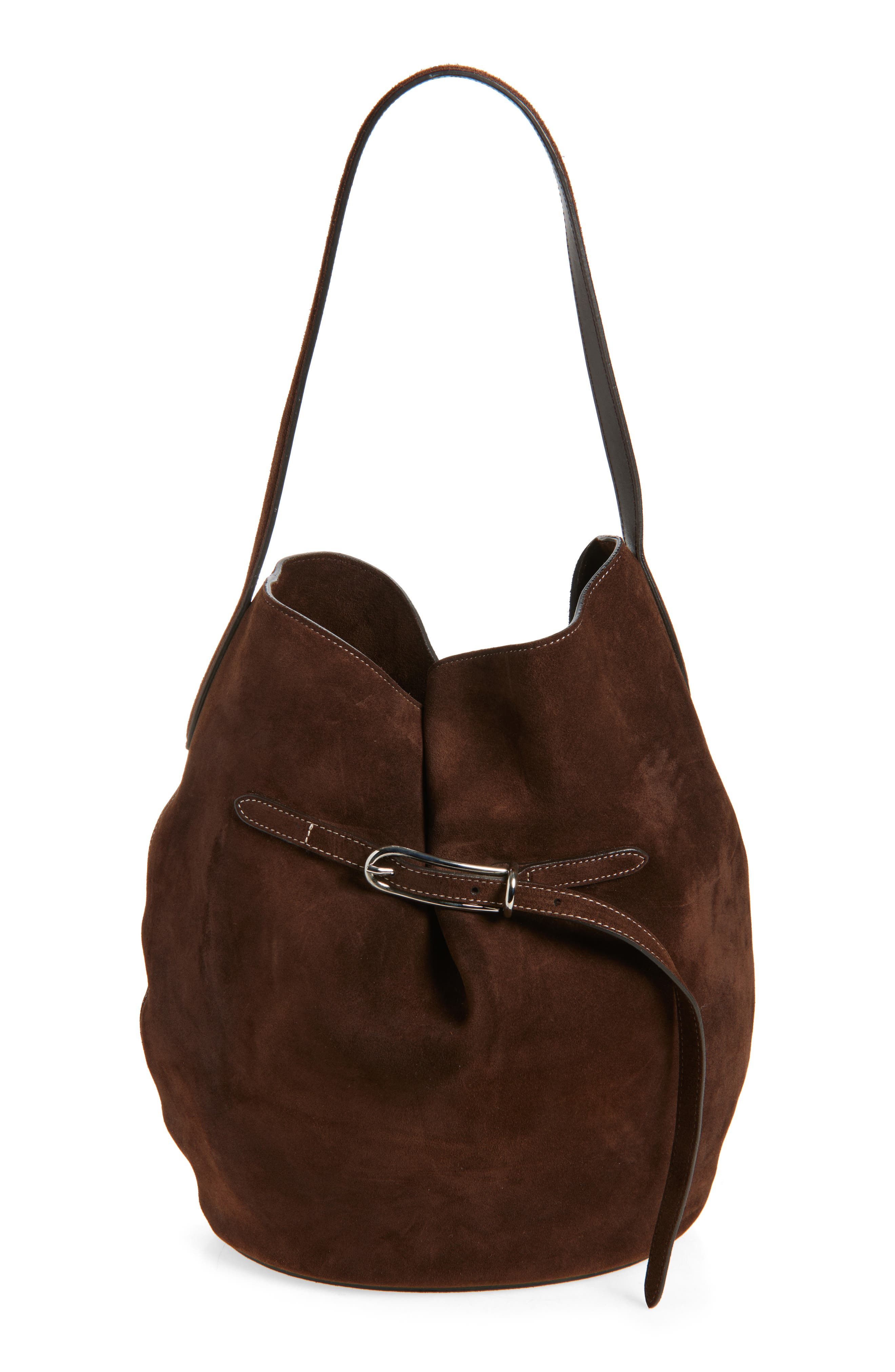 LIFFNER Large Belted Bucket Bag, Main, color, Dark Brown