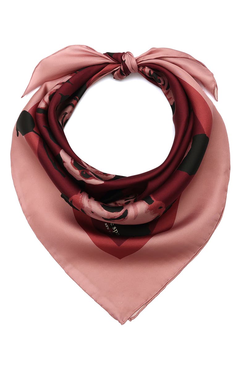 Kate Spade New York park roses silk squar scarf, Main, color, Roasted Pomegranate