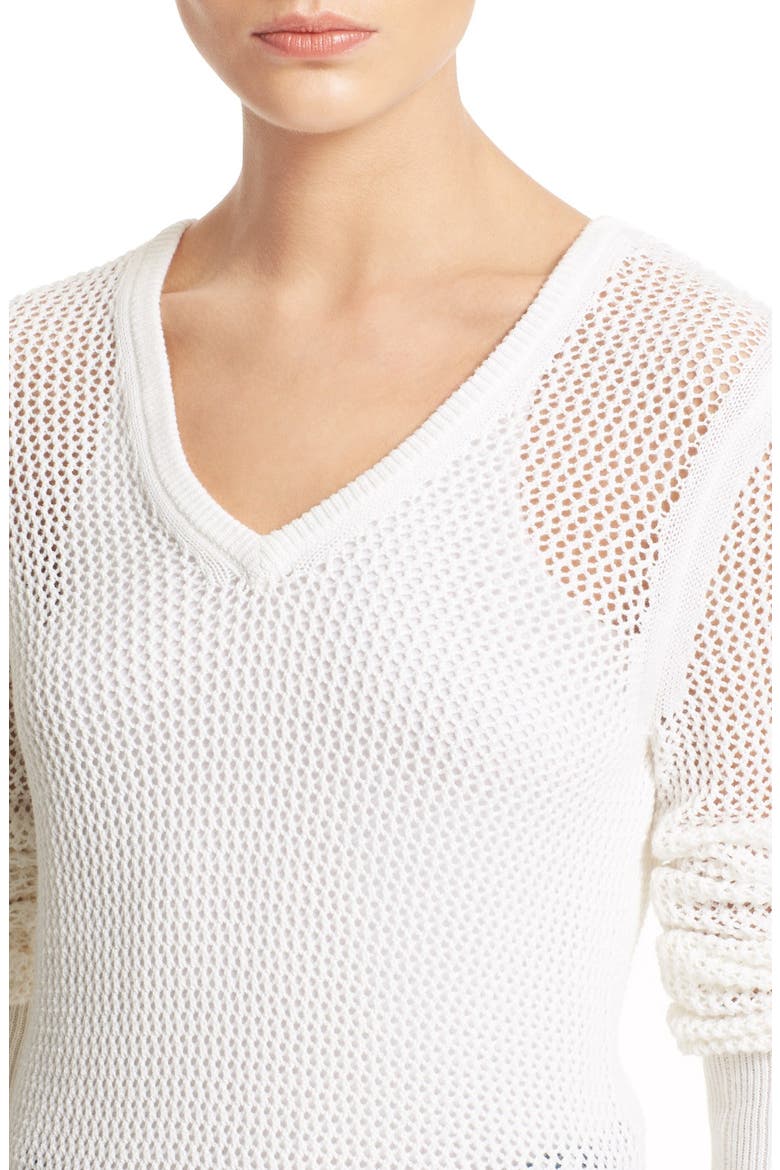 'Cecile' Cotton & Cashmere V-Neck Mesh Pullover, Alternate, color, IVORY