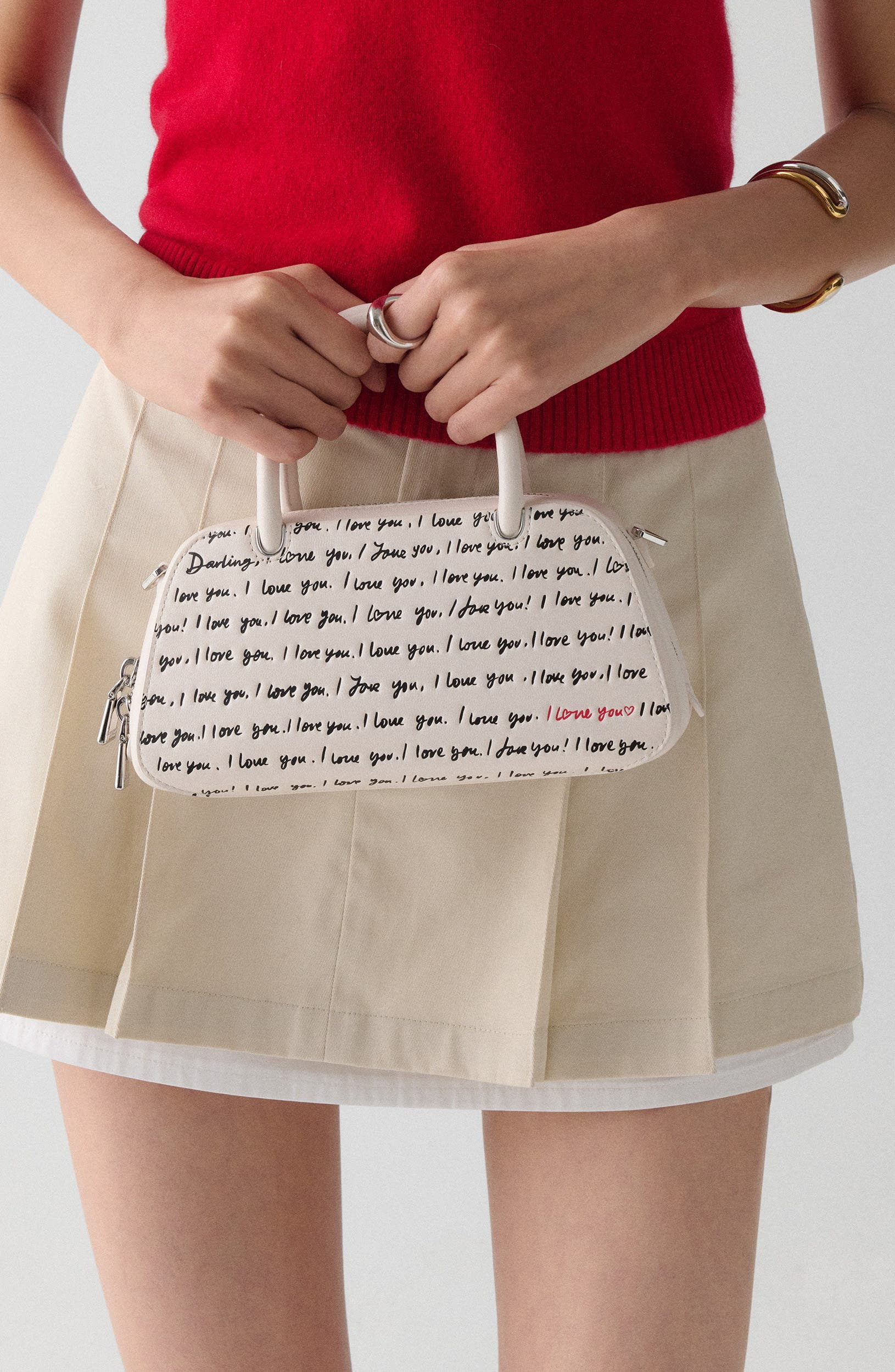 Kate Spade New York grace i love you script embossed leather top handle bag, Alternate, color, Cream Multi