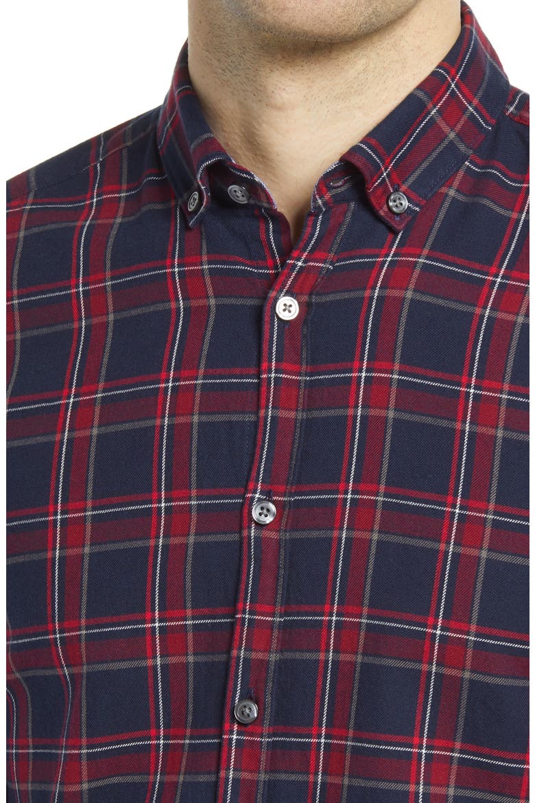 Rikard Slim Fit Plaid Flannel Button-Down Shirt, Alternate, color, DARK RED