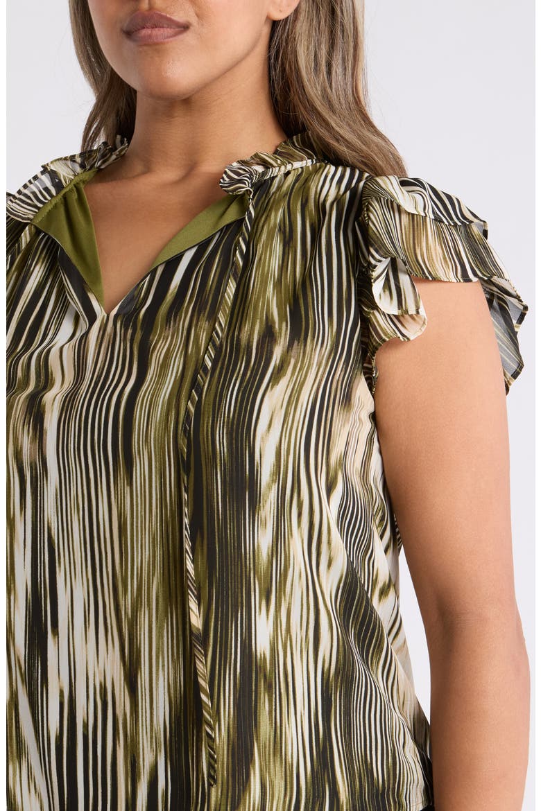 Printed Pleated Cap Sleeve Top, Alternate, color, BAY LEAF / ANNE BLACK