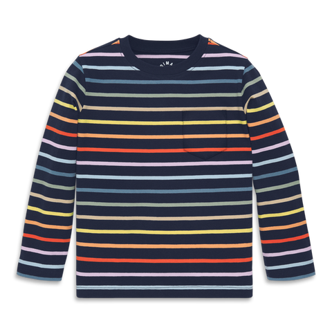 Kids Long Sleeve Pocket Tee In Rainbow Stripe