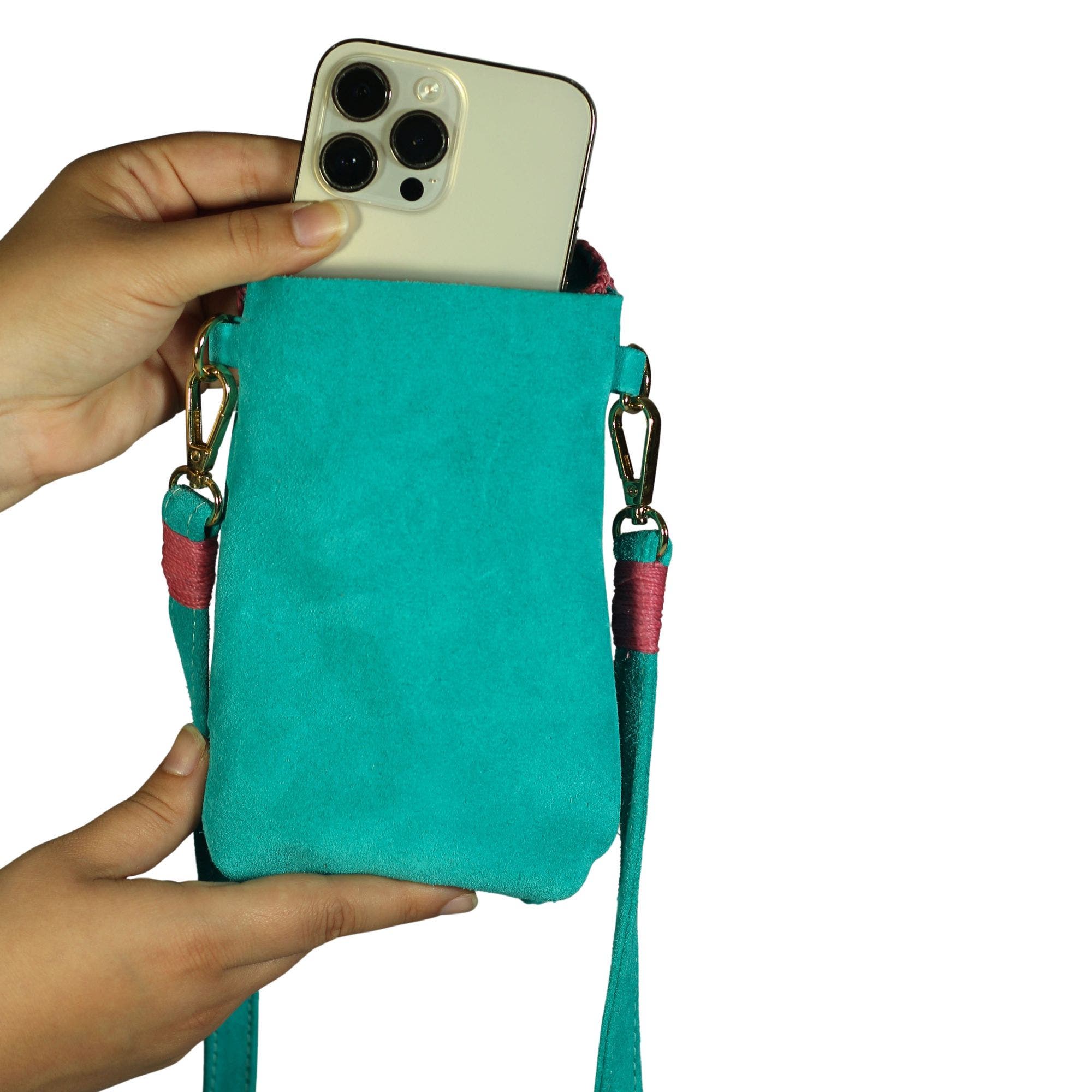 Cell Phone Butterly Suede Leather Bag, Alternate, color, Sky