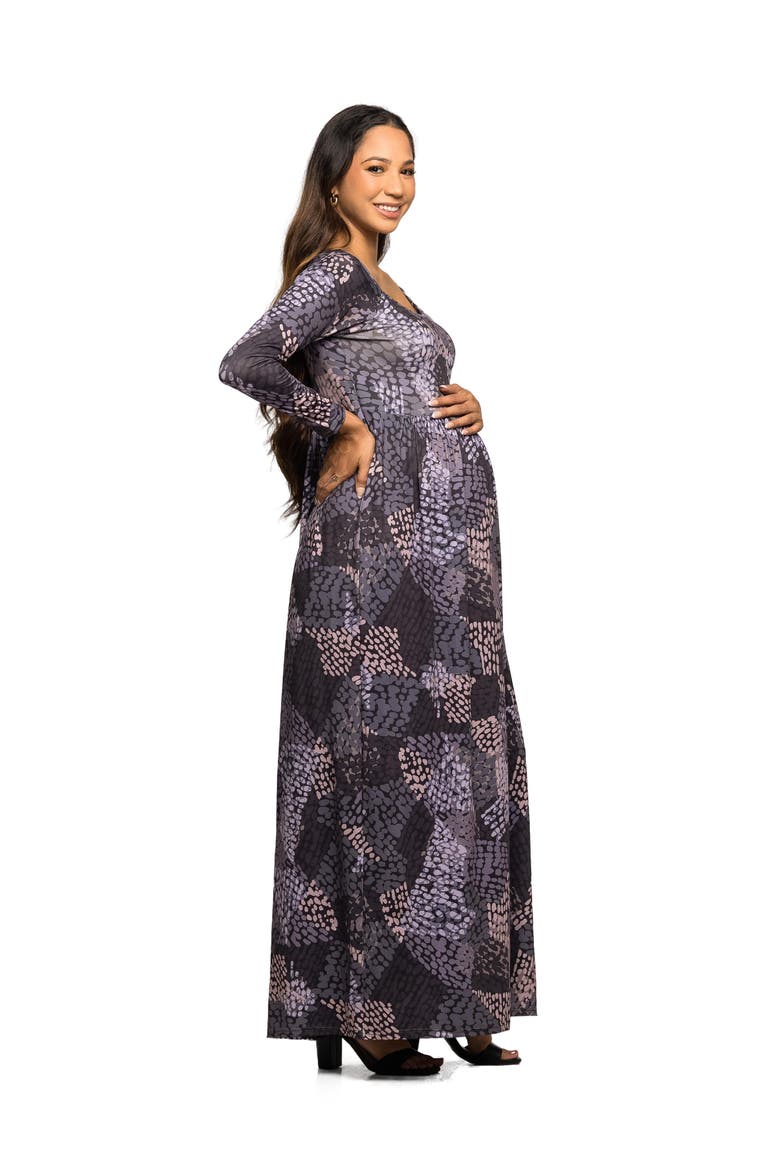 Long Sleeve Empire Waist Maxi Dress in Print, Alternate, color, Gray Multi