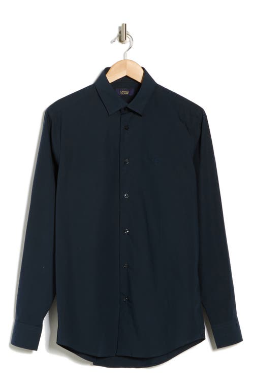 Cavalli Class Slim Fit Stretch Cotton Dress Shirt In Navy