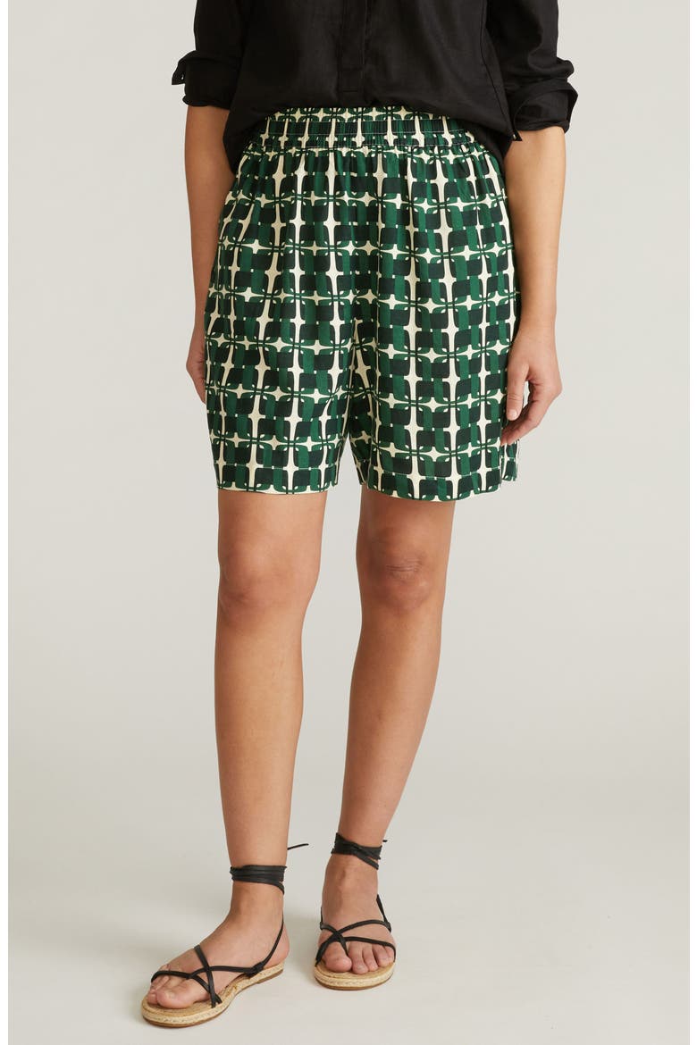 Juniper Pull-On Linen Blend Shorts, Main, color, GREEN TRELLIS PRINT