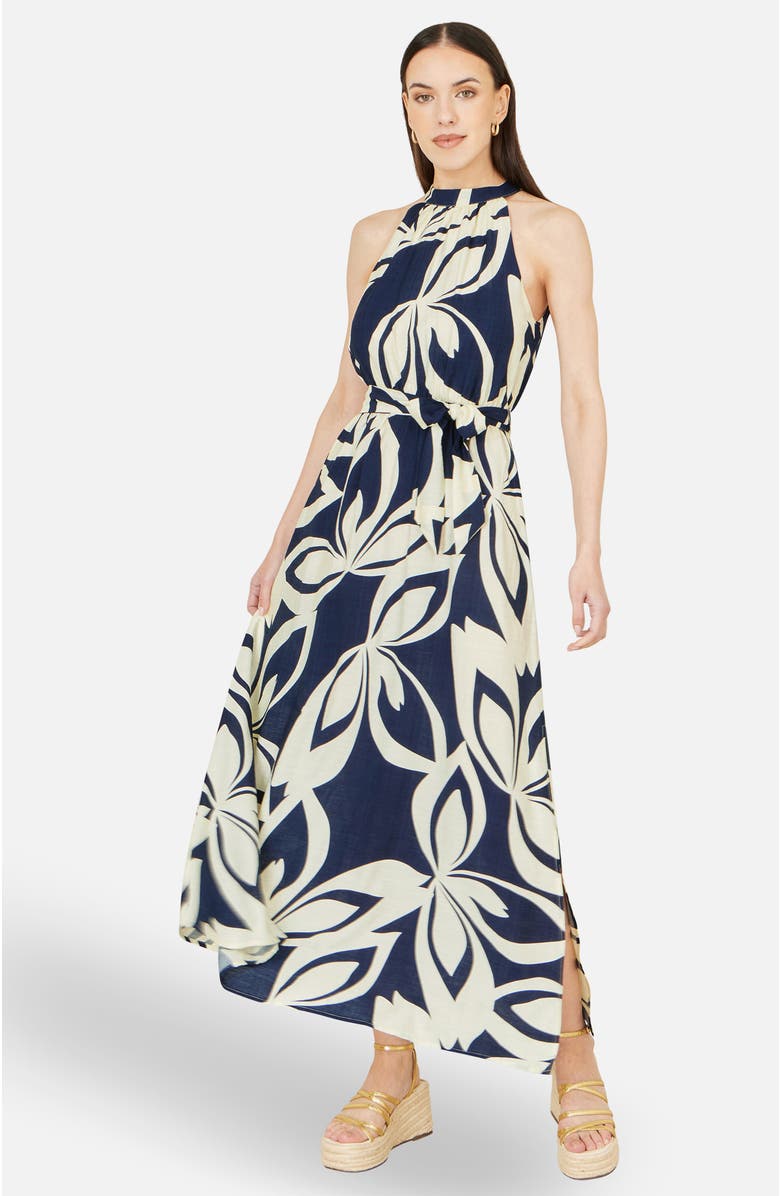 Yumi Geo Swirl Print Halter  Maxi Dress, Main, color, Navy