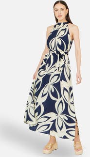 Yumi Geo Swirl Print Halter  Maxi Dress