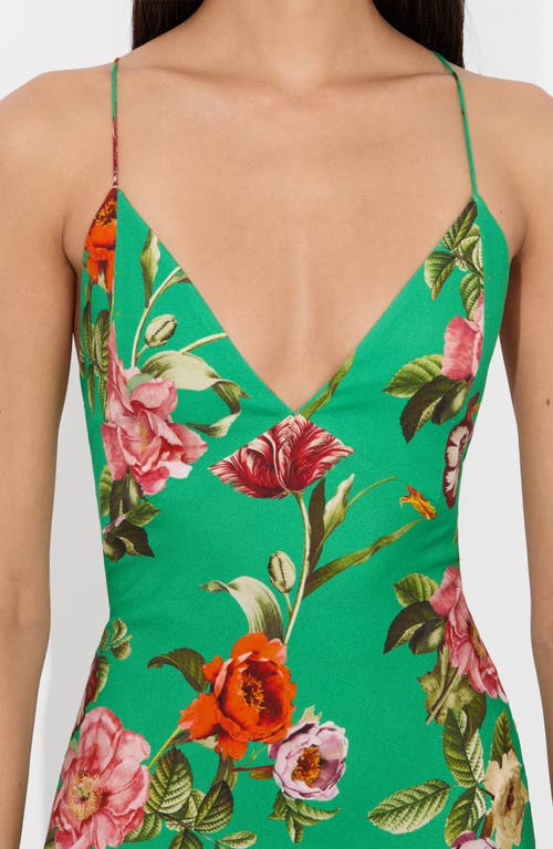 Alice And Olivia Paloma V Nk Cami Maxi Slip Dress Hamptons Floral In Green