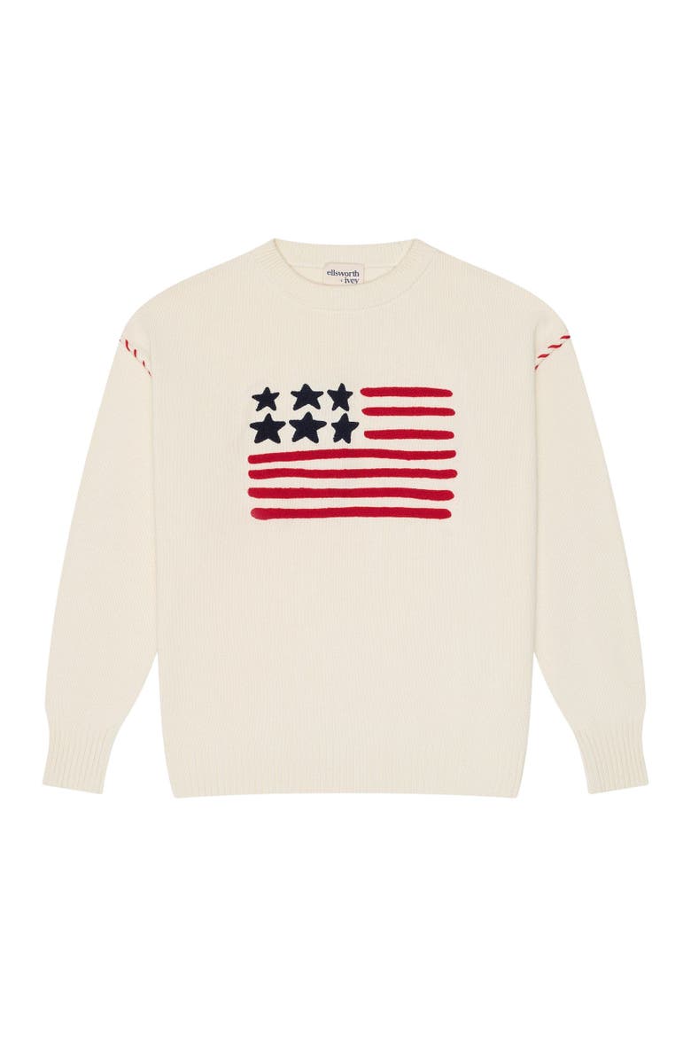 Riley Crewneck Sweater - American Flag, Main, color, Ivory