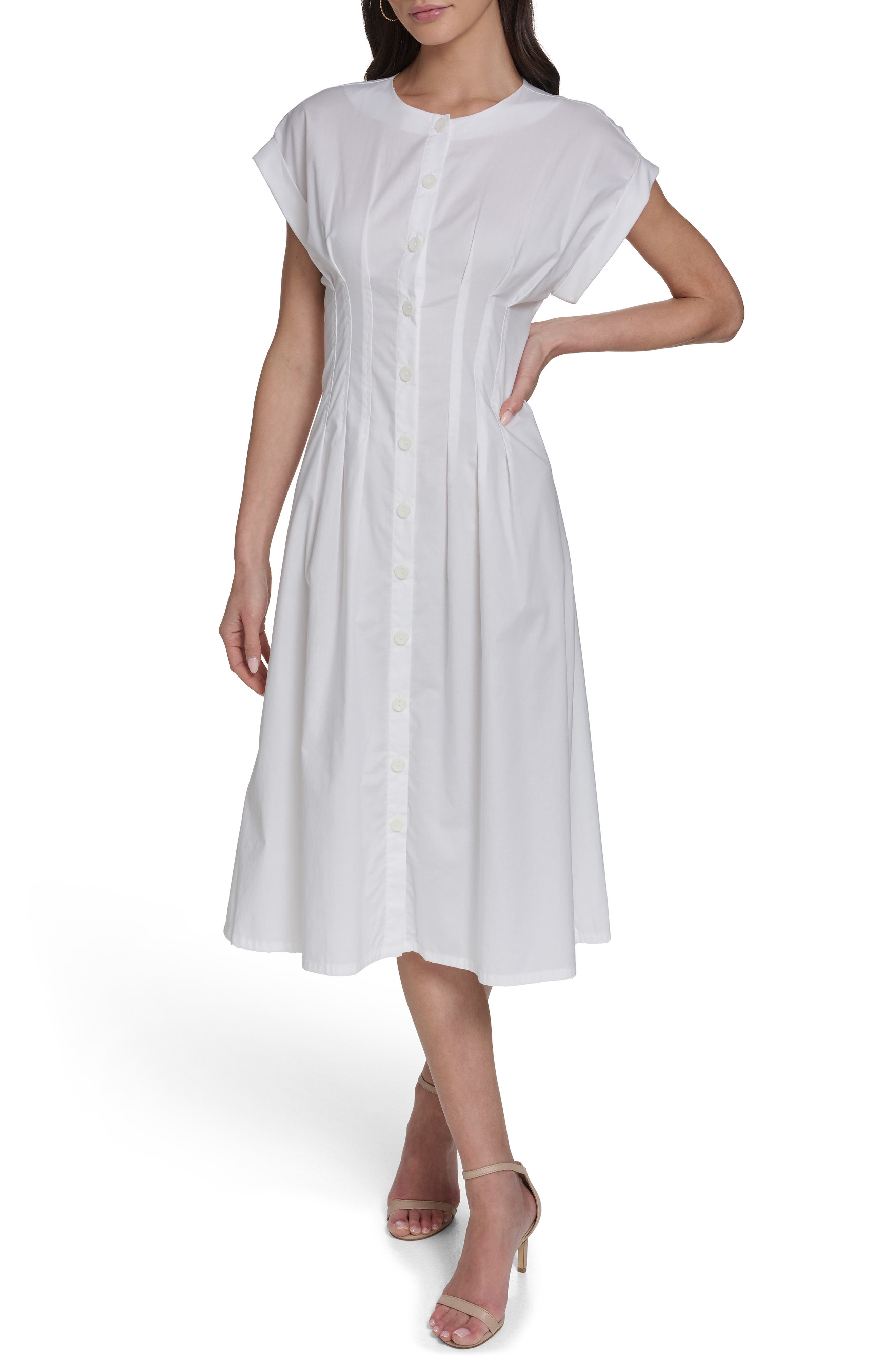 Pintuck Fit and Flare Shirtdress