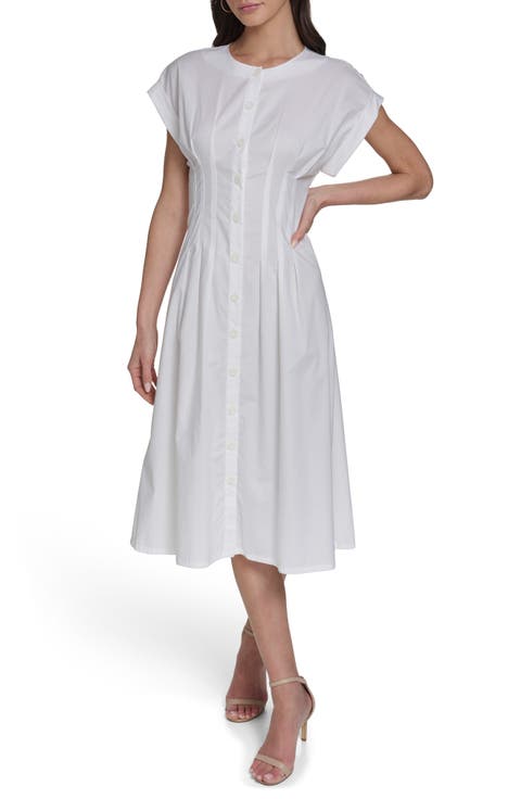 Pintuck Fit and Flare Shirtdress