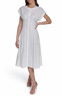 Pintuck Fit and Flare Shirtdress
