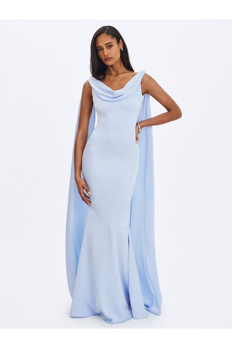 Eira Cowl Scarf-Detail Mermaid Maxi Dress, Alternate, color, Mist Blue