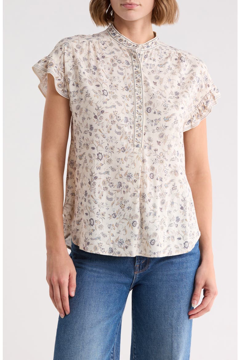 Flutter Sleeve Top, Main, color, ECRU/ DUSTY TEAL AZALEA