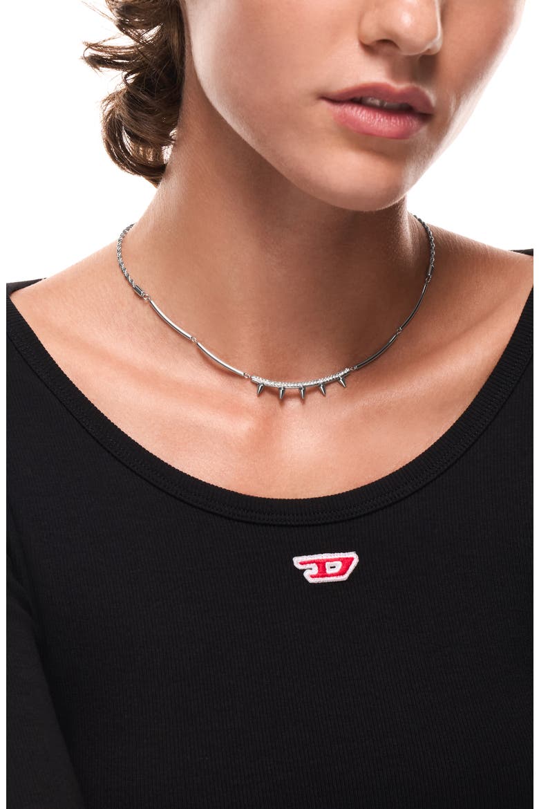 Pavé Cubic Zirconia Spike Chain Necklace, Alternate, color, SILVER