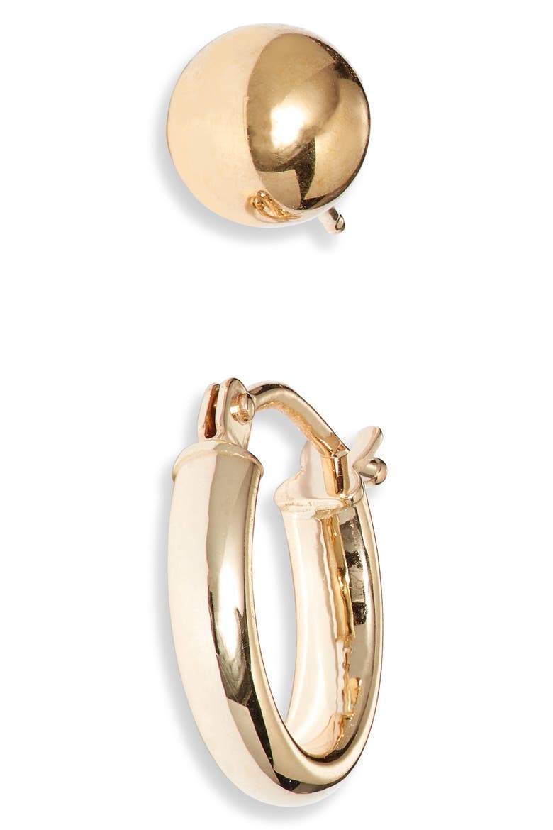 14K Gold Set of 2 Ball Studs & Huggie Hoop Earrings (Nordstrom Exclusive), Alternate, color, 14K YELLOW GOLD