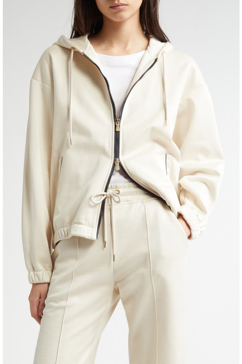 Stretch Cotton & Silk Zip Hoodie, Main, color, SAND
