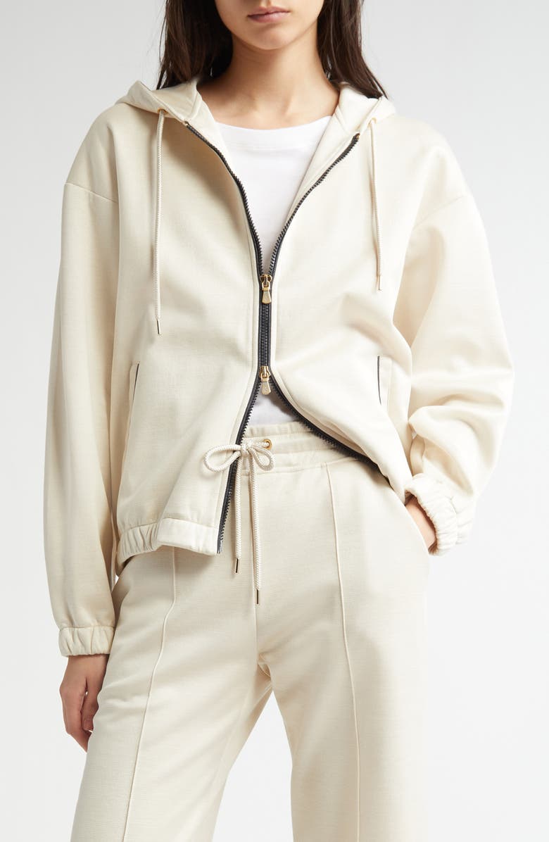 Eleventy Stretch Cotton & Silk Zip Hoodie, Main, color, 