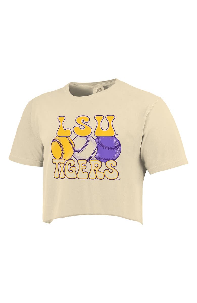 IMAGE ONE Women's Natural LSU Tigers Comfort Colors Baseball Cropped T-Shirt, Alternate, color,