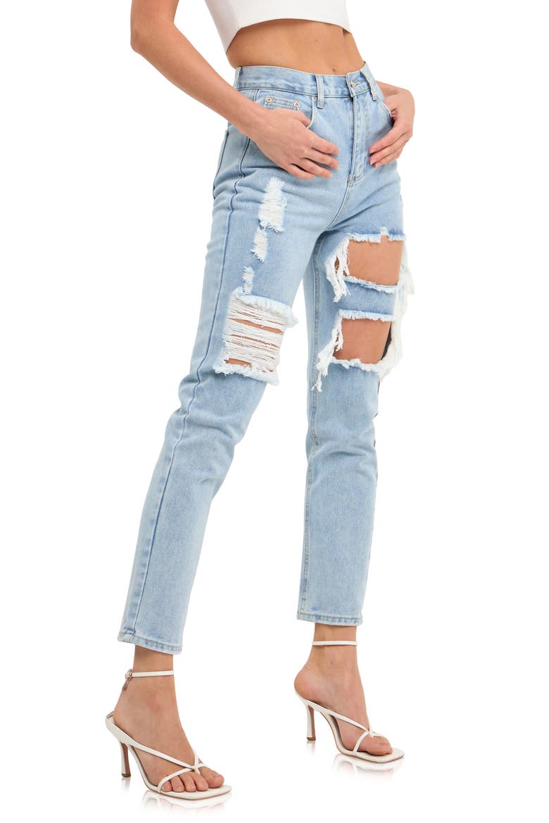 Cutout Ripped High Waist Slim Straight Leg Jeans, Alternate, color, DENIM