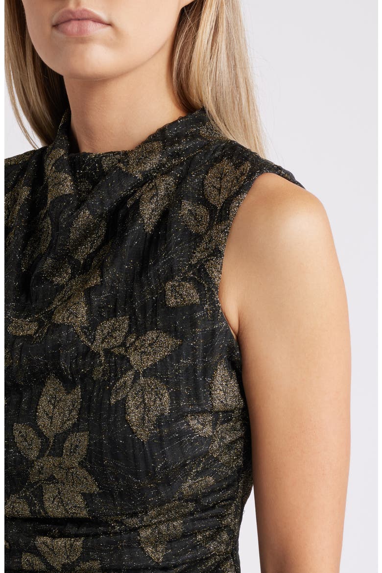 Metallic Leaf Print Bodycon Dress, Alternate, color, BLACK GOLD