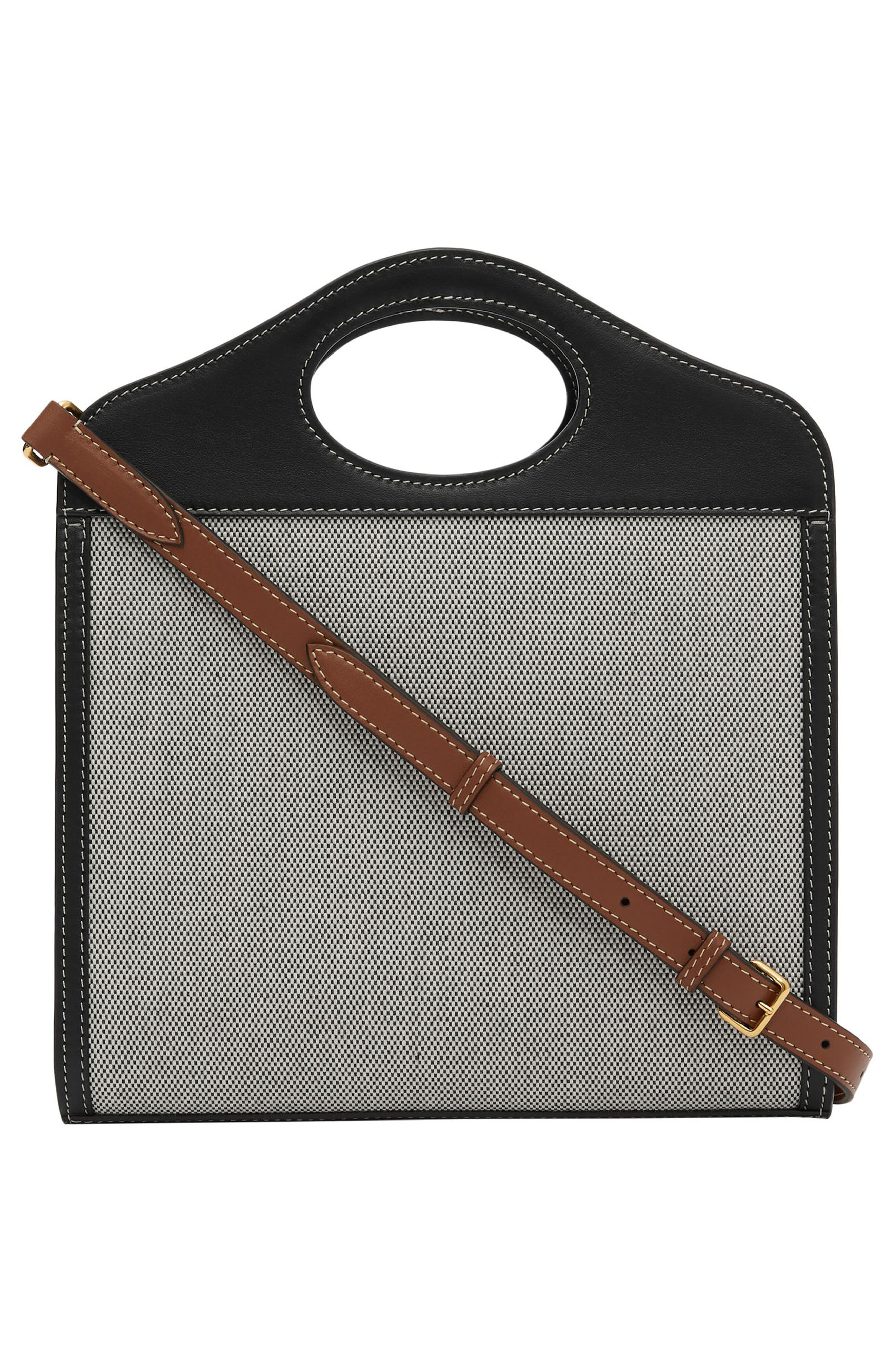 Burberry Mini Horseferry Logo Canvas & Leather Pocket Bag, Alternate, color, 