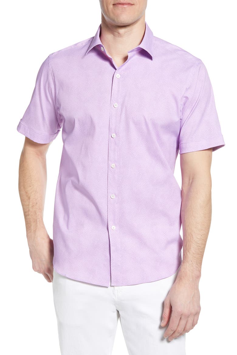 Classic Fit Short Sleeve Button-Up Performance Shirt, Main, color, AUBERGINE