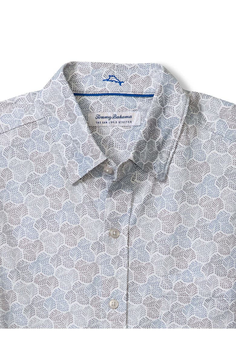 Tommy Bahama San Lucio Tri Leaf Geo Print IslandZone<sup>®</sup> Short Sleeve Button-Up Shirt, Alternate, color, Avalanche