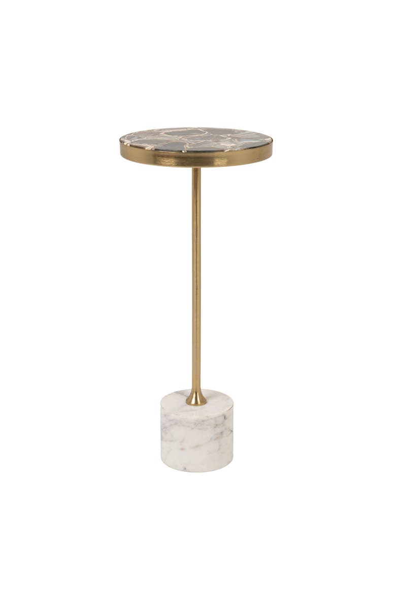 Round Pedestal Accent Table with Agate Top, Main, color, White