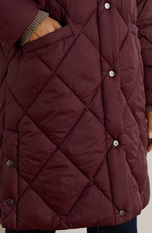 Ralph Lauren Lauren  Diamond Quilted Hooded Coat In Burgundy