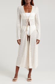 Ramy Brook Fatima Metallic Long Sleeve Sheer Cover-Up Maxi Dress