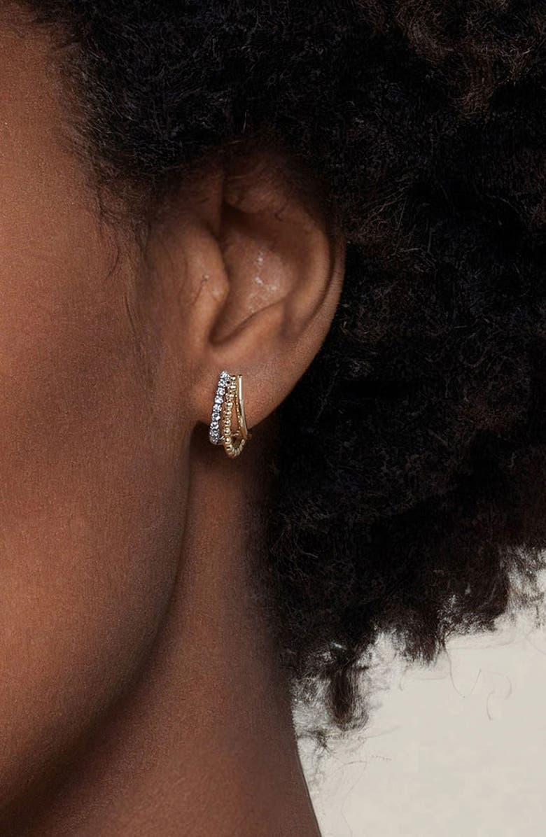 Gabriel & Co. Bujukan Beaded Layered J-Hoop Earrings, Alternate, color, Two Tone